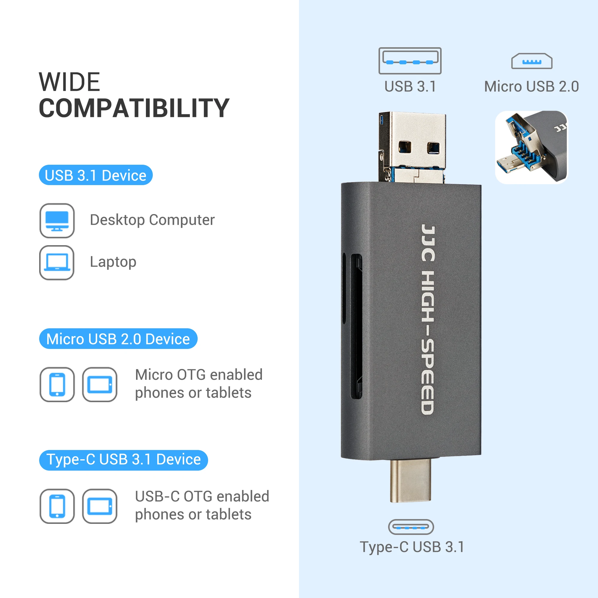 3.1, Micro USB 2.0, Tipo C, USB