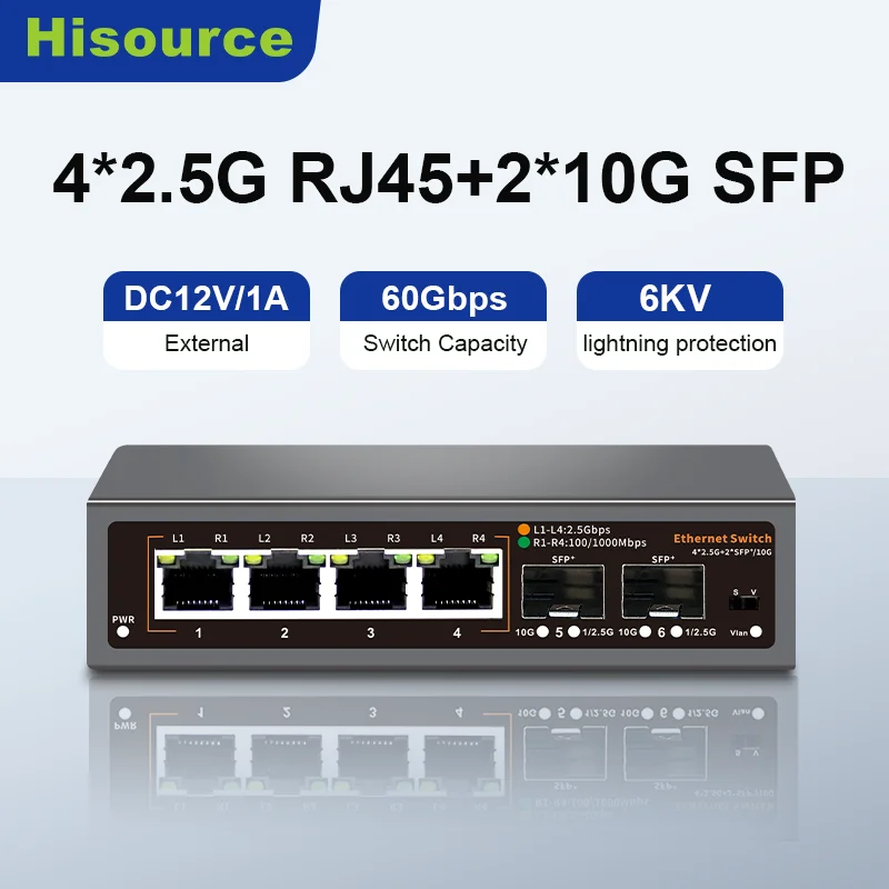 Hisource 4 Port  2500Mbps Ethernet Switch None POE ..