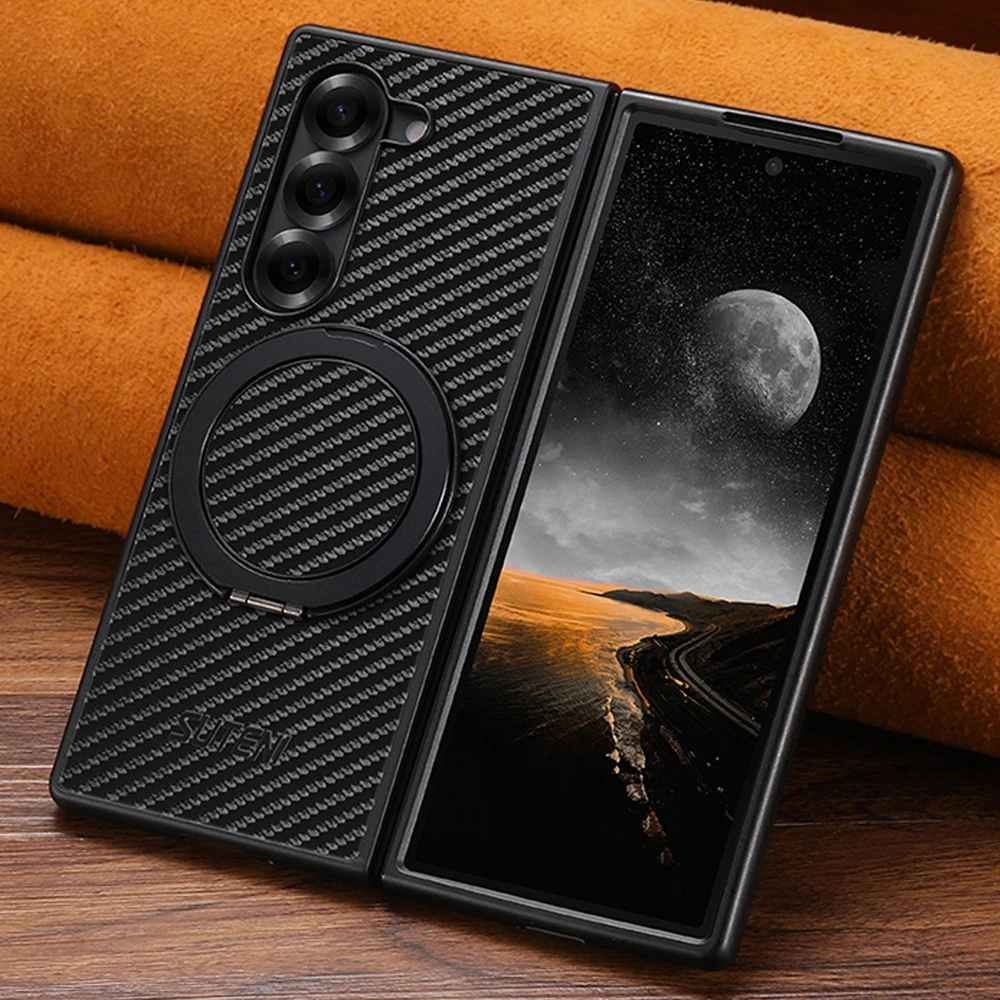 Leather Wallet Phone Case with Ring Bracket & Magnetic Kickstand - Wireless Charging Compatible