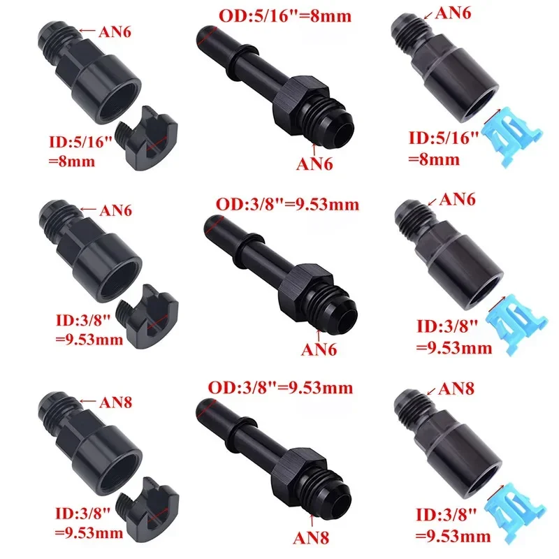 Fuel Adapter Fitting Quick Connect 6AN AN6 Male To 3/8" 5/16" AN8 8AN Quick Disconnect Male Push On 1/2Pcs