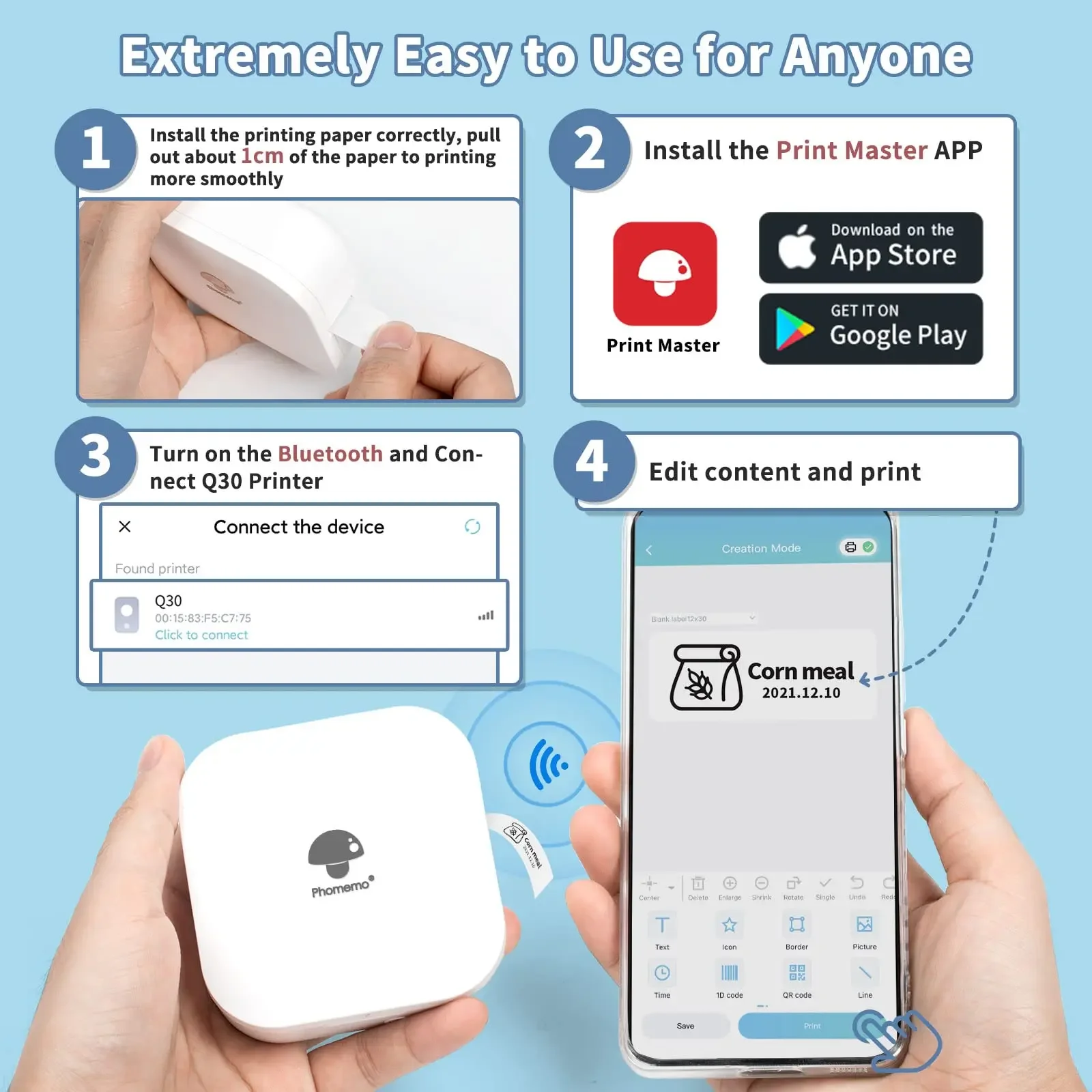 Phomemo Q30 Wireless Label Printer Bluethooth Printer Pocket Thermal Label Sticker Maker Hebrew APP Similar as Niimbot D110 D11 - 2