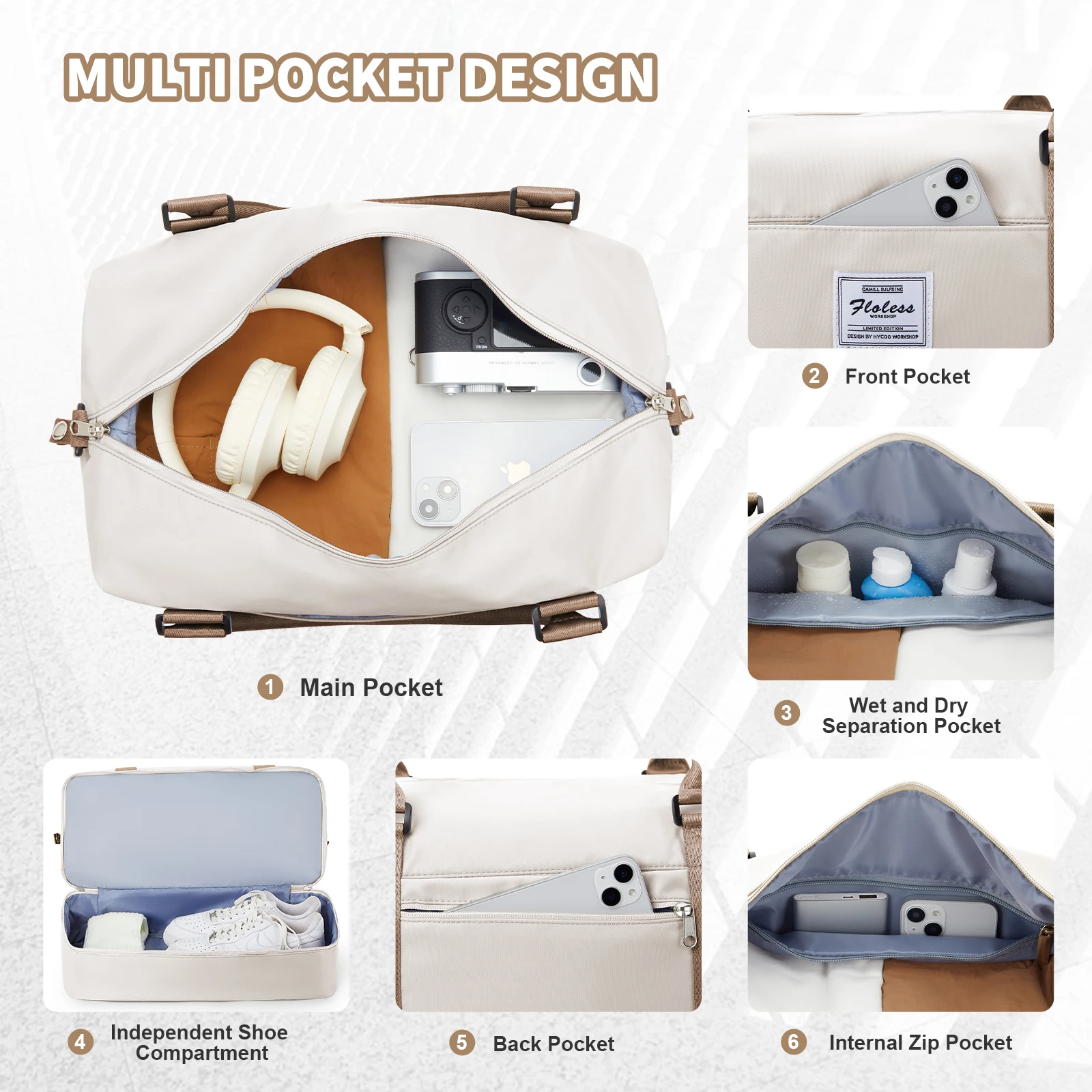 Travel Duffel Bag,Sports Tote Gym Bag Shoulder Weekender Overnight Bag for Women, Carry on Bag with Wet Pocket Expandable Bag