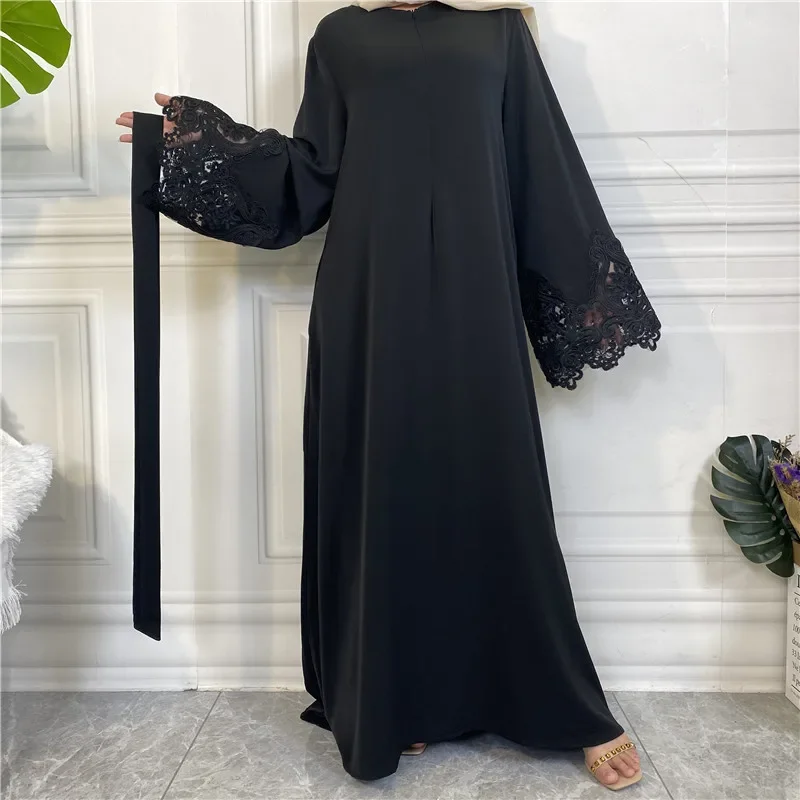 Ramadan Muslim Dress Women Eid Islam Abaya Dubai Femme Lace Floral Zipper Modest Dresses Elegant Ladies Musulmans Robe  kaftan