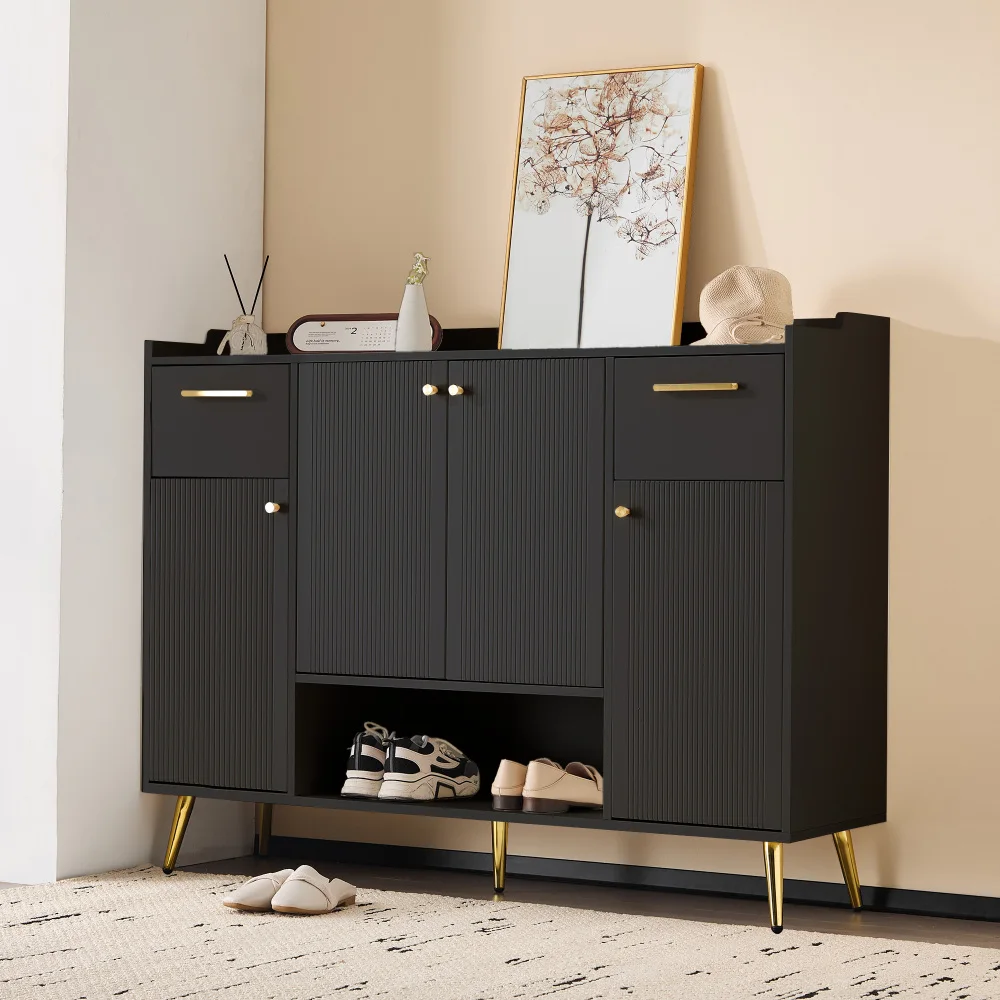 PINGGO Schuhschrank mit 2 Schubladen und 4 Türen, Metallfüße, Schuhregal, Aufbewahrungsorganisator, Möbel, Heimdekoration – Detail 16