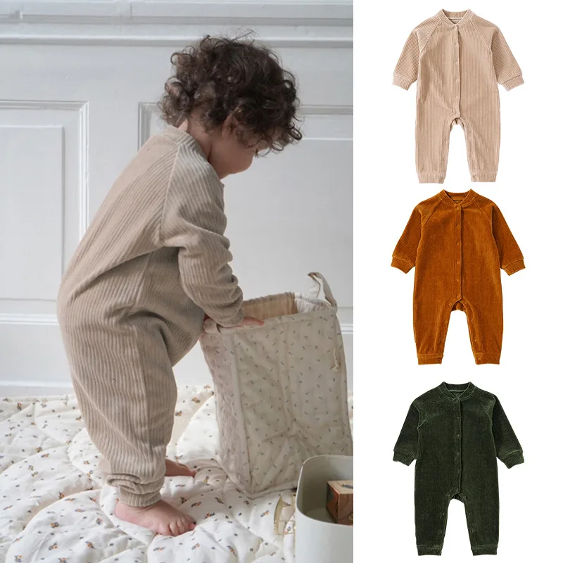 

Jenny&Dave 2023 Newborn Baby Autumn Corduroy Men's and Women's Baby Solid Color Simple Harper Climbing Clothes for Overwear