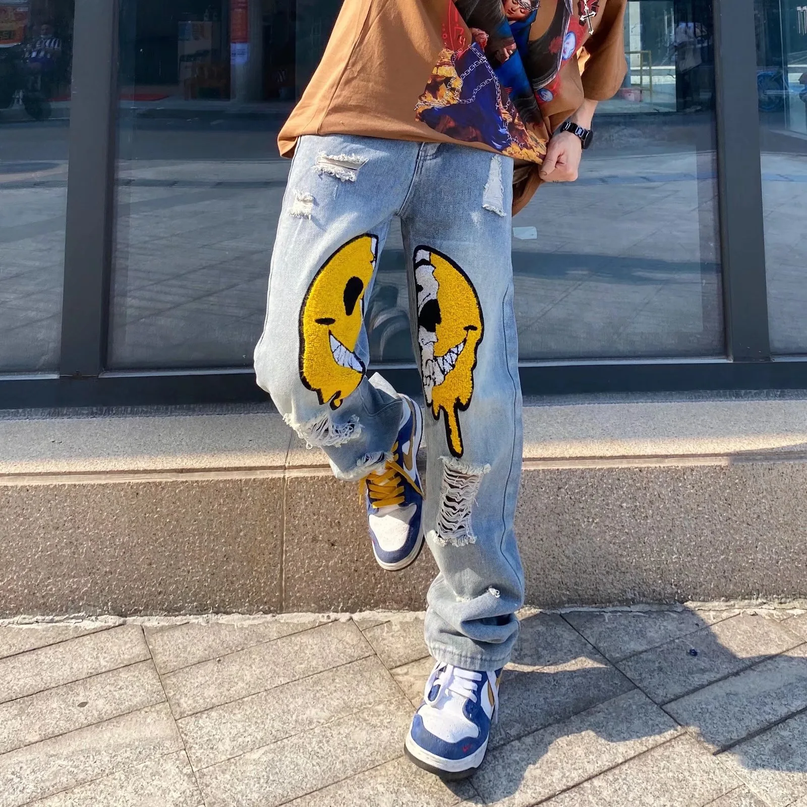 Jeans Men's and Women's Same Style New Spring and Autumn Loose Straight Harem Wide-Leg Pants Draping Pants Men's Korean Style