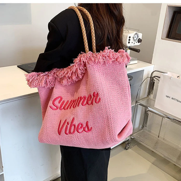 S pink canvas shopper bag