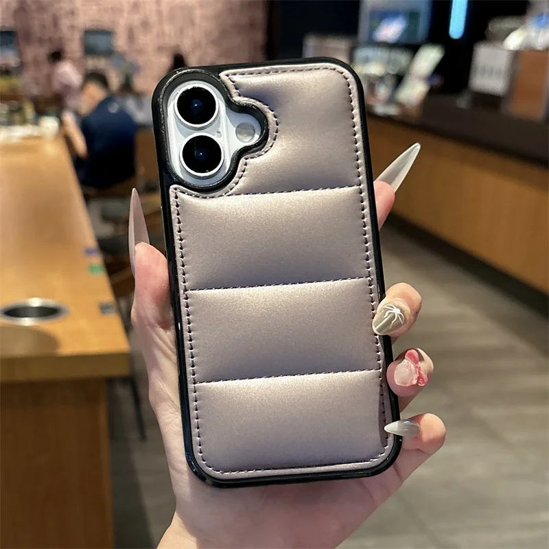 Luxurious Down-Filled Cotton Phone Case - Shockproof Soft TPU Cover with Large Camera Opening