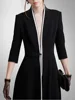 ZZ156 2024 Spring and Autumn Slim Fit Fashion V-Neck Seven-Sleeve Dress Cardigan Temperament Flare Long Dress Coat 3