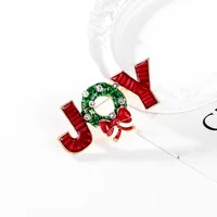 2025 New Christmas Red color "JOY" Letter Brooch（one piece） Enamel Wreath Bow Decor Fashion Daily Party Jewelry Accessory 4
