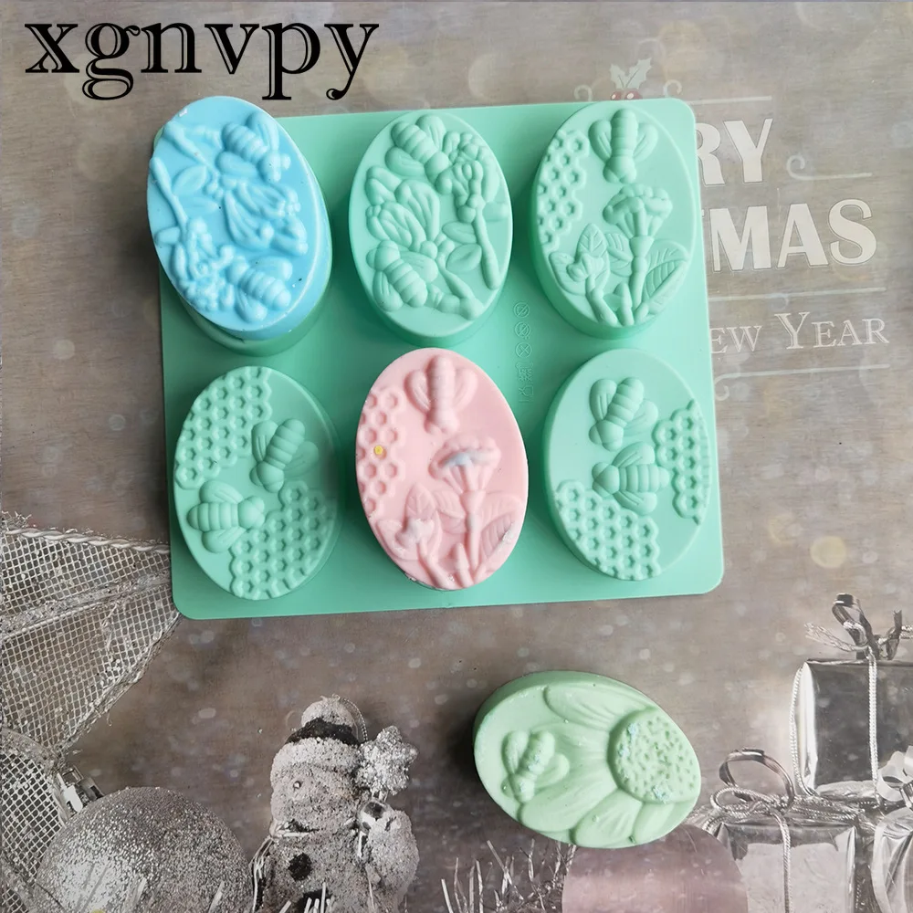 Silicone Mold xgnvpy 6 Elliptical Bee soap 105 cake silicone mold Mousse chocolate dessert jelly mold baking tools silicone mold baking mold soap molds