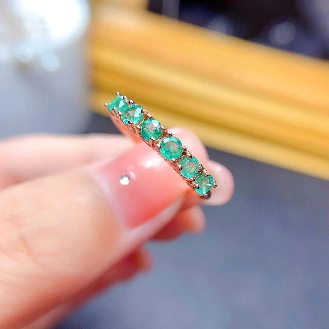 

Half Eternity Gemstone Ring Total 0.6ct 3mm Natural Emerald Ring 18K Gold Plating 925 Silver Emerald Jewelry