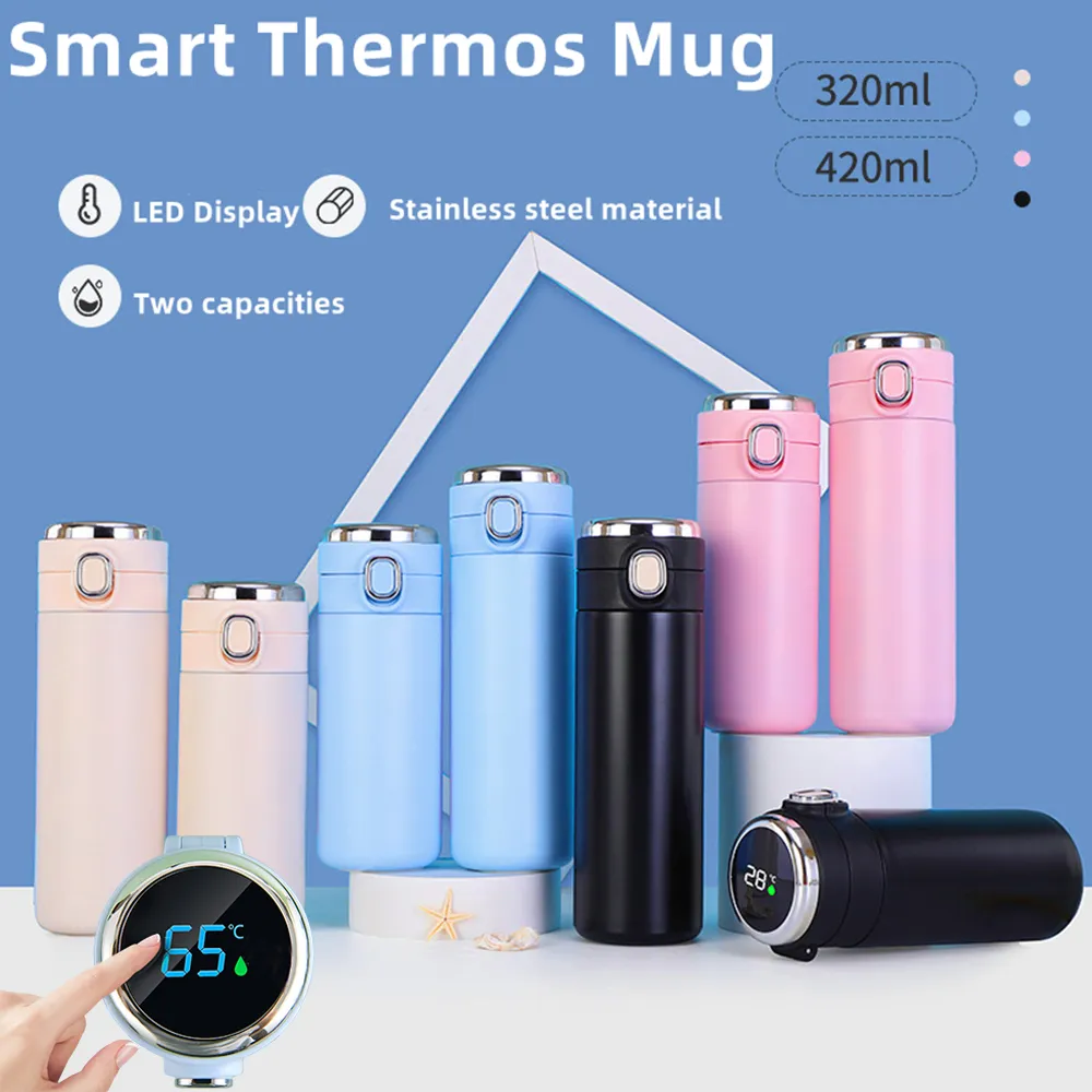 Smart Thermos Bottle for Coffee LED Temperature Display Thermal Mug  Insulated Tumbler taza termica garrafa copo 400ML - AliExpress