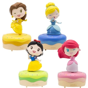 Disney Princess Snow White Ariel Cinderella Belle Music Box Rotating Action Figures Collection Table Ornament Model Toy Gifts
