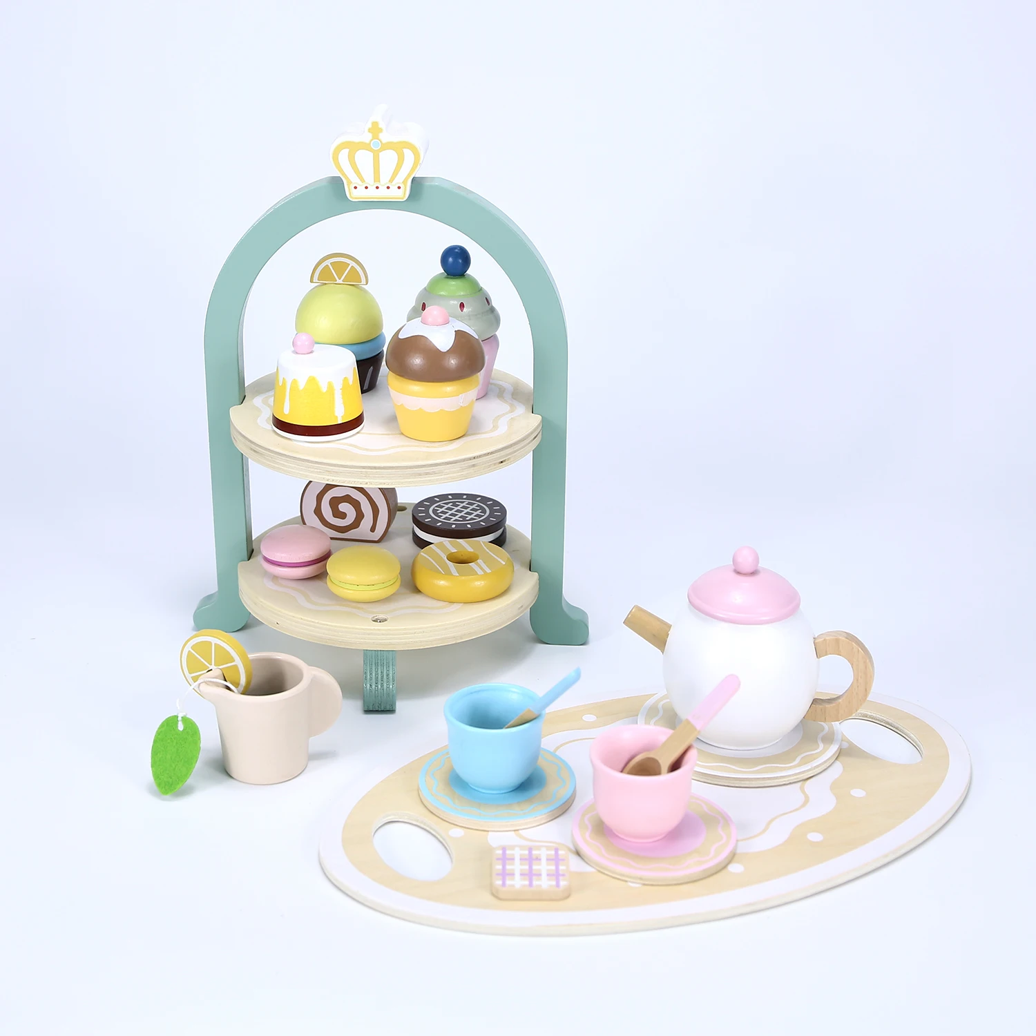 Kids Wooden Toys Afternoon Tea Toy Set Cake Ice Cream Tea Time Playset Toddler Pretend Play Kitchen Accessories kitchen toys pretend kitchen toys wooden ice cream playset wooden tea set toy