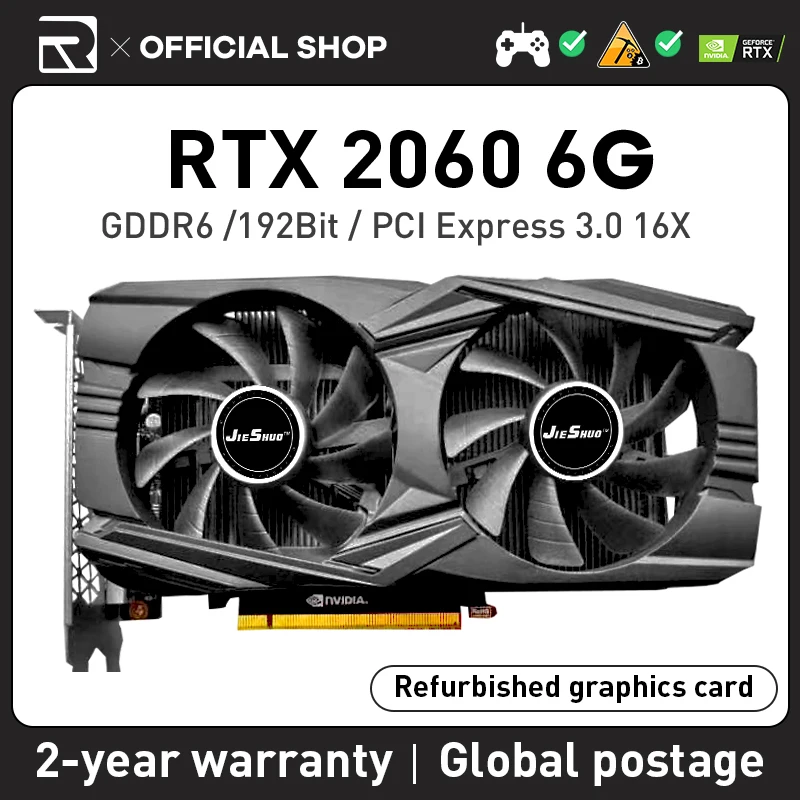 Schede Grafiche Nvidia Jieshuo Rtx 2060 6Gb Gddr6 192Bit Rtx 2060 6G Supporto Minerario Per Componenti Di Computer Schede Video Giochi
