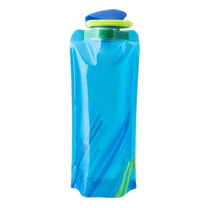 Water Bottle Foldable Flexible Reusable Travel Plastic Pouch Soft Flask Bag Carabiner Clip