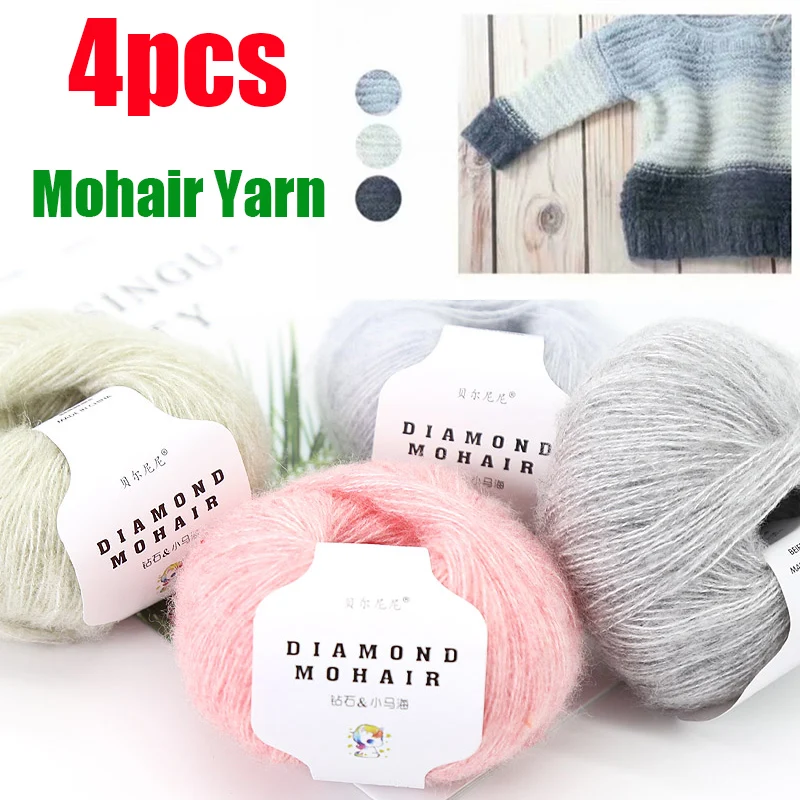 Knitting Yarn 4pcs X25g Mohair Crochet Baby Wool for Knitting Sweater Socks 166m 0.9mm