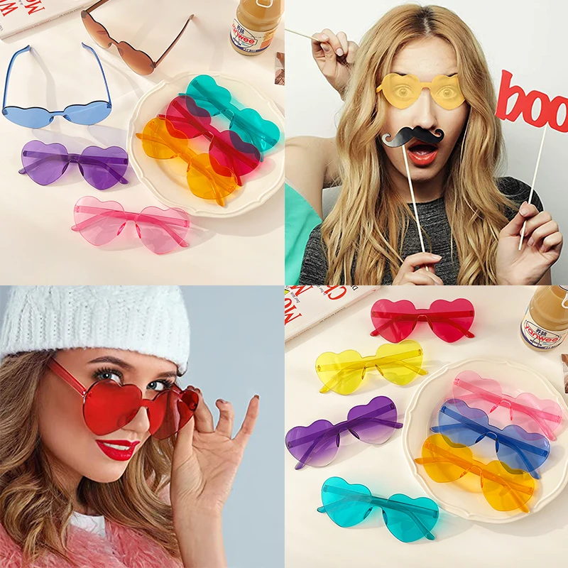 Women Fashion Party Sunglasses Fashion Sunglasses Polarized Heart Shape Tinted Vintage UV400 Rimless Female Sun Glasses