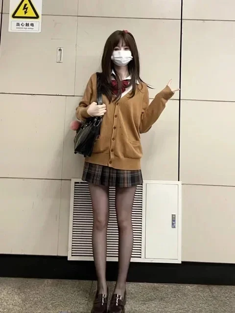 Pink Blue Black Cute Jk Sweater Knitted Cardigan Female Original Japanese Jacket Uniform School Supply Feeling Lazy Style 4