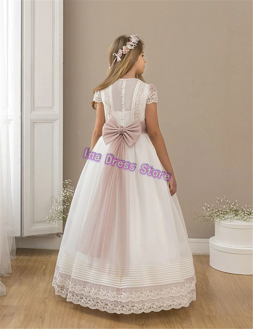 Flower Girl Dresses First Communion Gowns Customised Idyllic Lace Print Appliqu&eacute; Kids Birthday Party