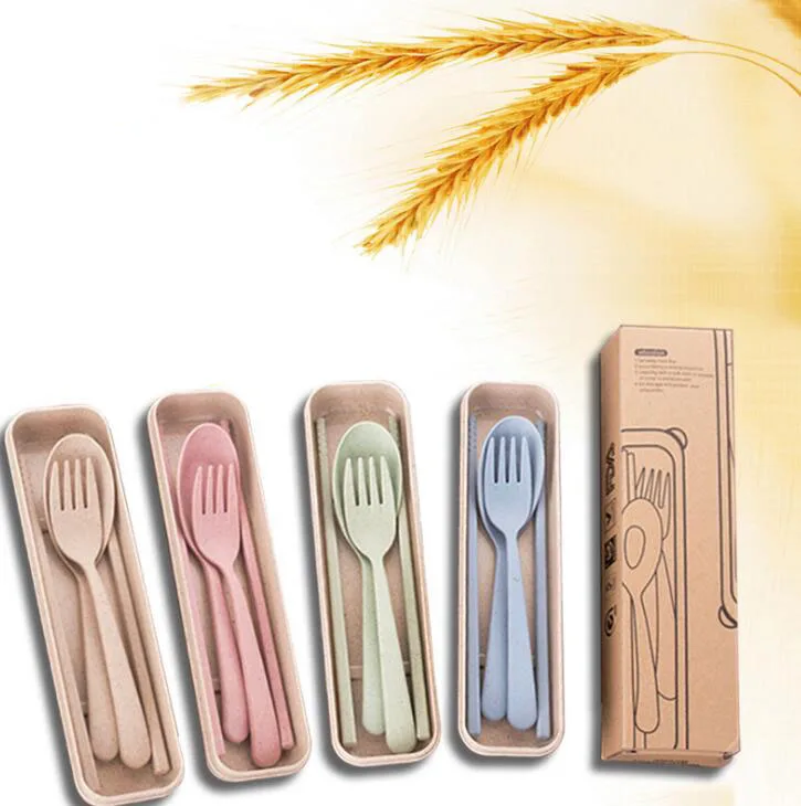 

Free shipping New promotional gift, promotional gift items, wheat cutlery Spoon fork chopsticks in one set