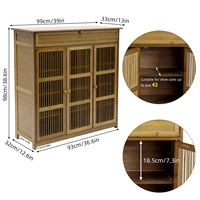 4 Tier Bamboo Shoe Storage Cabinet Wooden Shoes Rack with 3 Hollow Doors 2