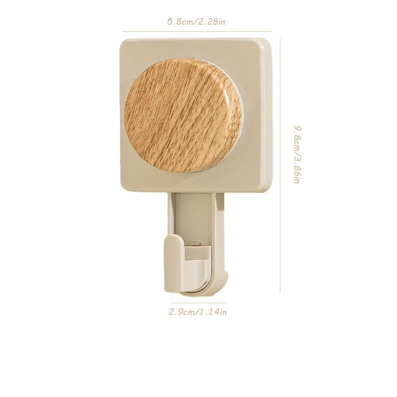 2Pcs Plastic Suction Cup Hook Wood Grain Pattern Wall Mounted Clothe Storage Hangers Washable Waterproof Towel Sticky Hooks