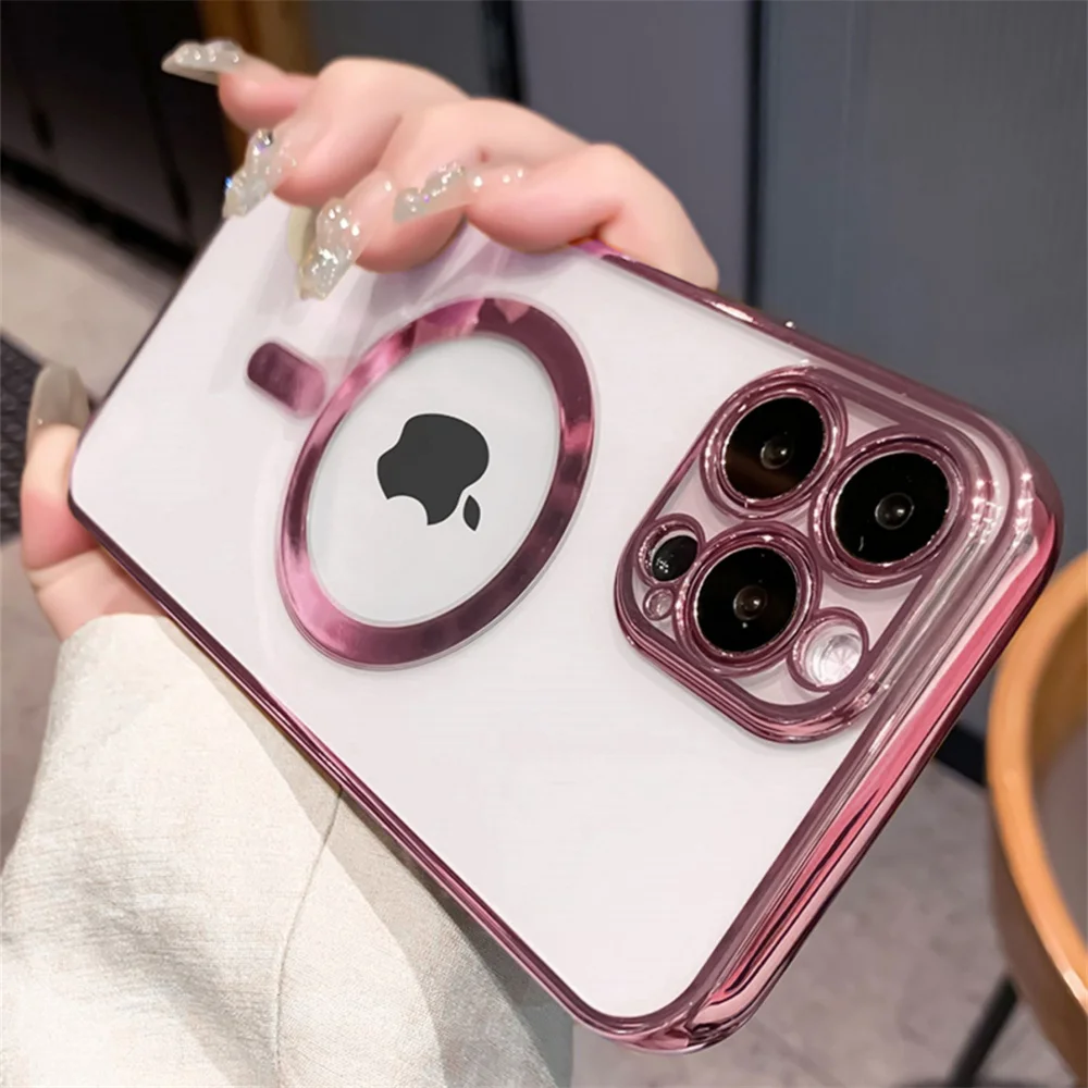 Luxury Plating Magnetic Wireless Charging For Magsafe Case For iPhone 13 12 Mini 14 11 XS Pro Max XR X 8 7 Plus Soft Clear Cover
