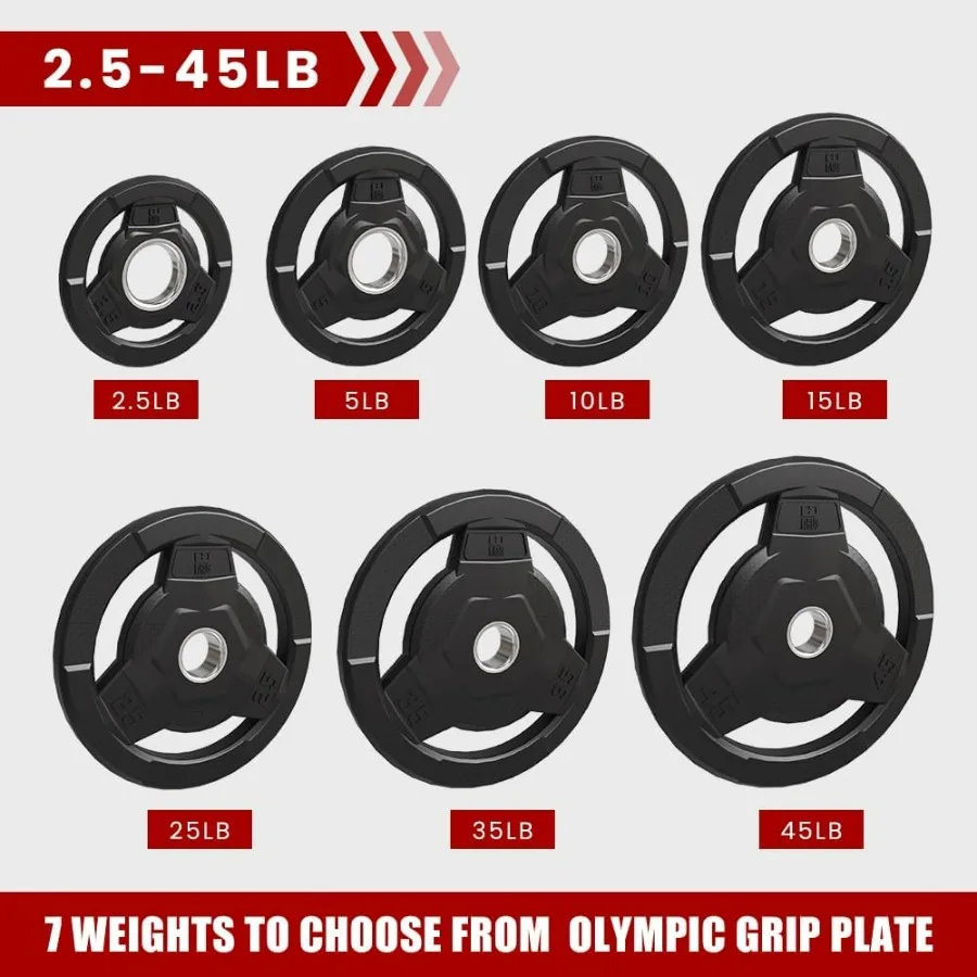 2Inch Rubber Coated Grip Weight Plates for Barbell: Solid Cast Iron Dumbbells Ideal for Strength Training Weightlifting CrossFi