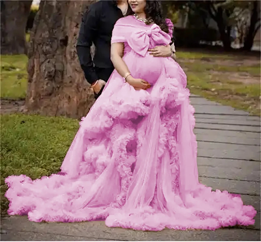 

Long Pregnancy Photoshoot Woman Photography Pregnant Clothing Tulle Ruffle Maternity Lace Robe Photo Shoot Dress
