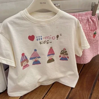 Ins Estate Bambini T-shirt in cotone per neonate Cartoon Simple Tees Bambini Casual Manica corta Moda Top Vestiti per 1-9T 1