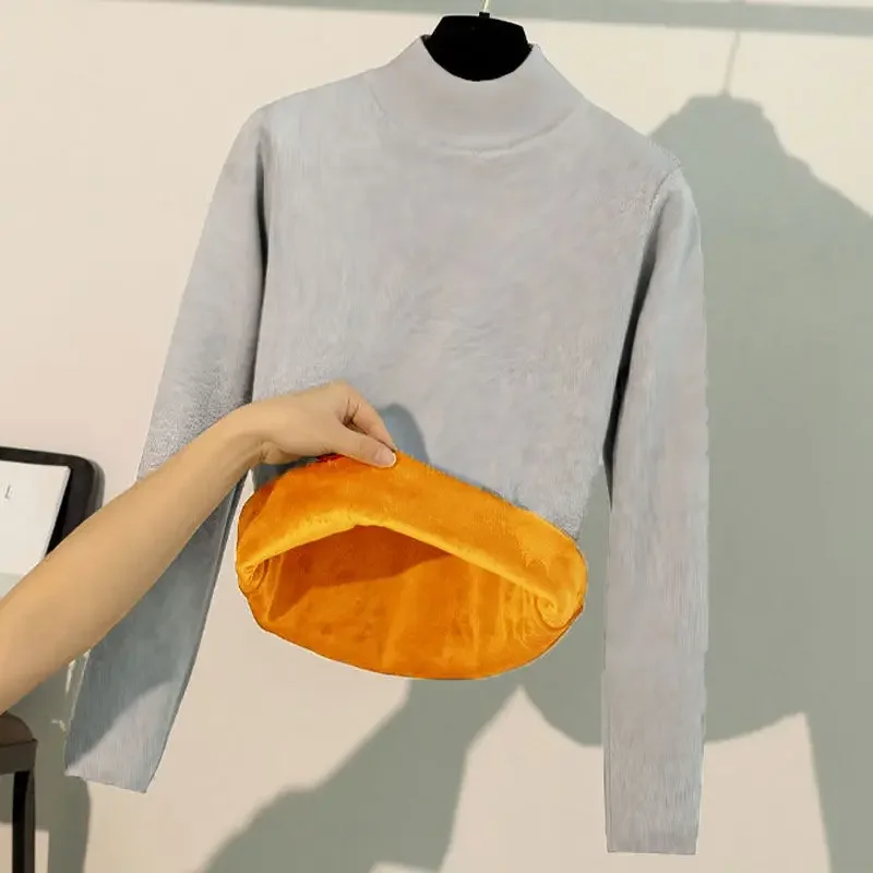 Winter Thermal Underwear Women Fleece Thickening Bottoming Shirt Women's Fashion Thermal Top M-4XL 90KG