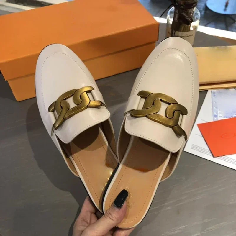 

2024 Summer New Closed Toe Half Slippers Female Online Influencer Same Style Heelless Lazybones' Shoes Women's Flat Shoes