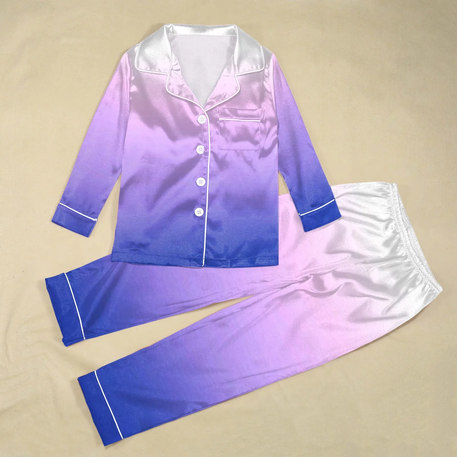 Pijamas navideños familiares de seda con degradado de color, tops de satén y pantalones, 2 piezas, ropa de dormir, pijamas, ropa de estar por casa, trajes sólidos para la familia
