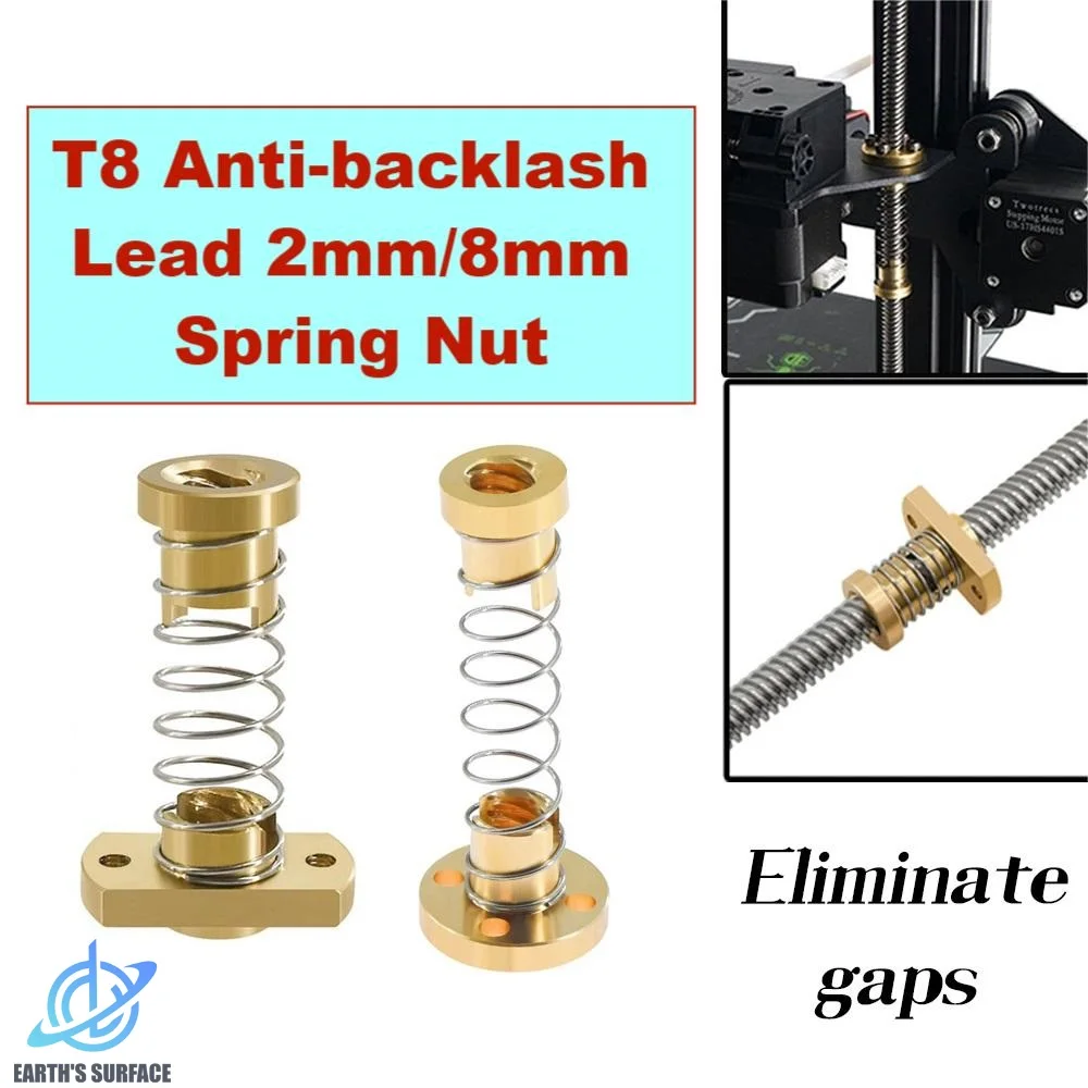 

DB-3D Printer Parts T8 Anti-backlash Lead Screw Brass Spring Nut Elimination Gap Lead CNC 2mm/8mm For Ender 3 CR10 Lead Screw