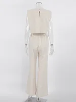 مجموعة قمصان نسائية كتان للعطلات لصيف وربيع 2023 ، مجموعة قطع علوية قصيرة ، مجموعة ملابس نسائية مكونة من قطعتين متناسقة 1