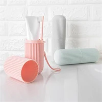 Travel Toothbrush Box Vertical Stripe Portable Mouthwash Cup Brushing Cup Washing Cup Toothware Box Toothpaste Storage Cartridge 3