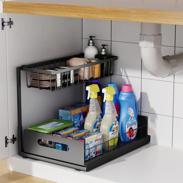 Under The Sink Organizer Double-Tier Pull Out Organizer Drawers  Multi-Purpose Slide-Out Storage Container With Dividers Kitchen - AliExpress