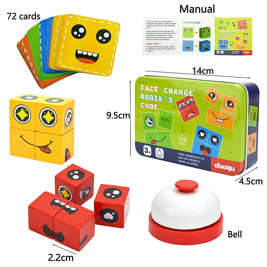 Wooden Face Changing Cube Toys Building Blocks for Cartoon Puzzle Montessori Jigsaw Kids Toy Educational Board Game Family Leduo 2