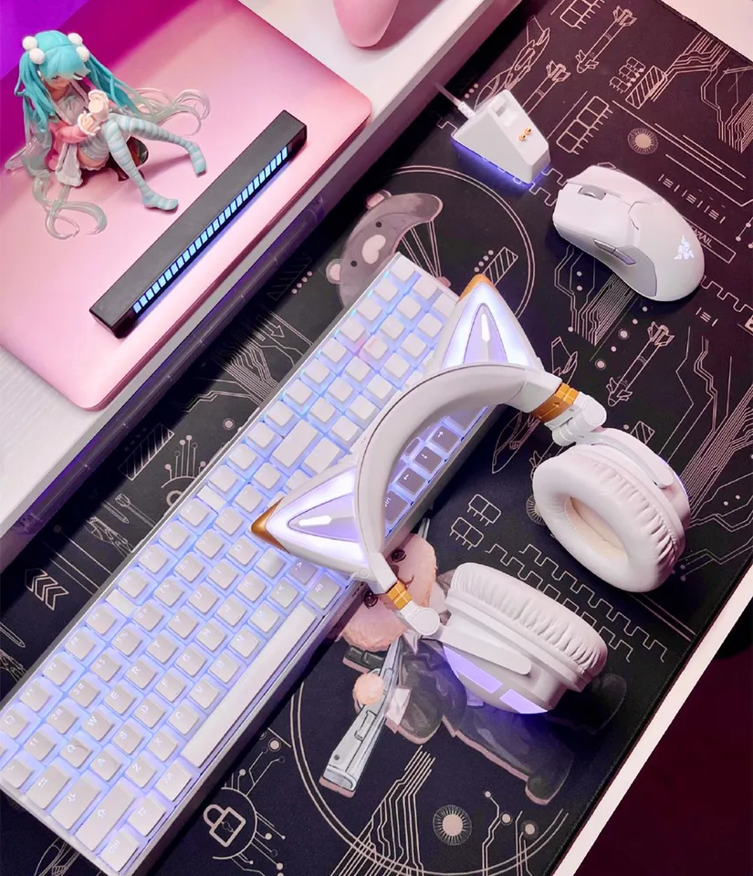 YOWU 猫耳ゲーミングヘッドセット YOWU RGB 猫耳ヘッドホン 4 アップグレードされたワイヤレス