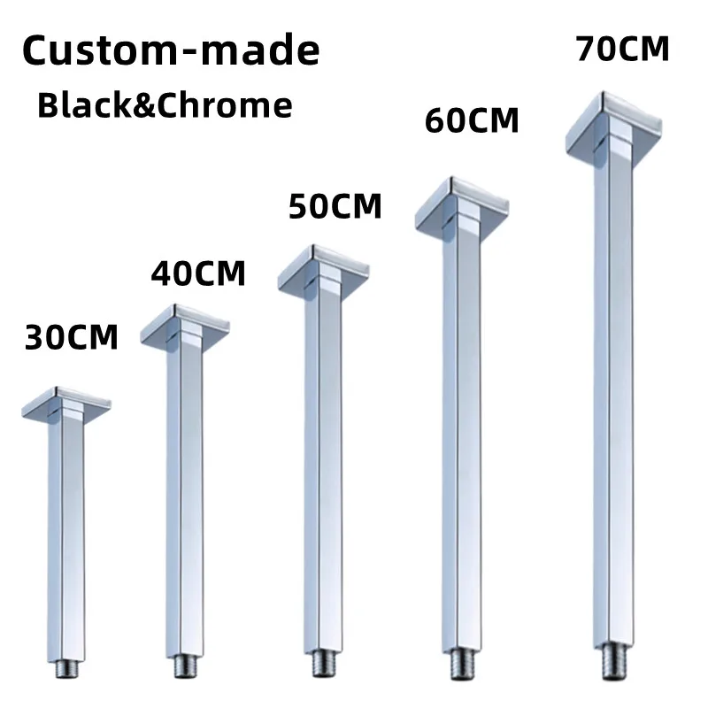 Ceiling Mounted Stainless Steel Bathroom Shower Head Extension Arm Tube 40/50/60/70CM Square Chrome Fixed Bar Accessories