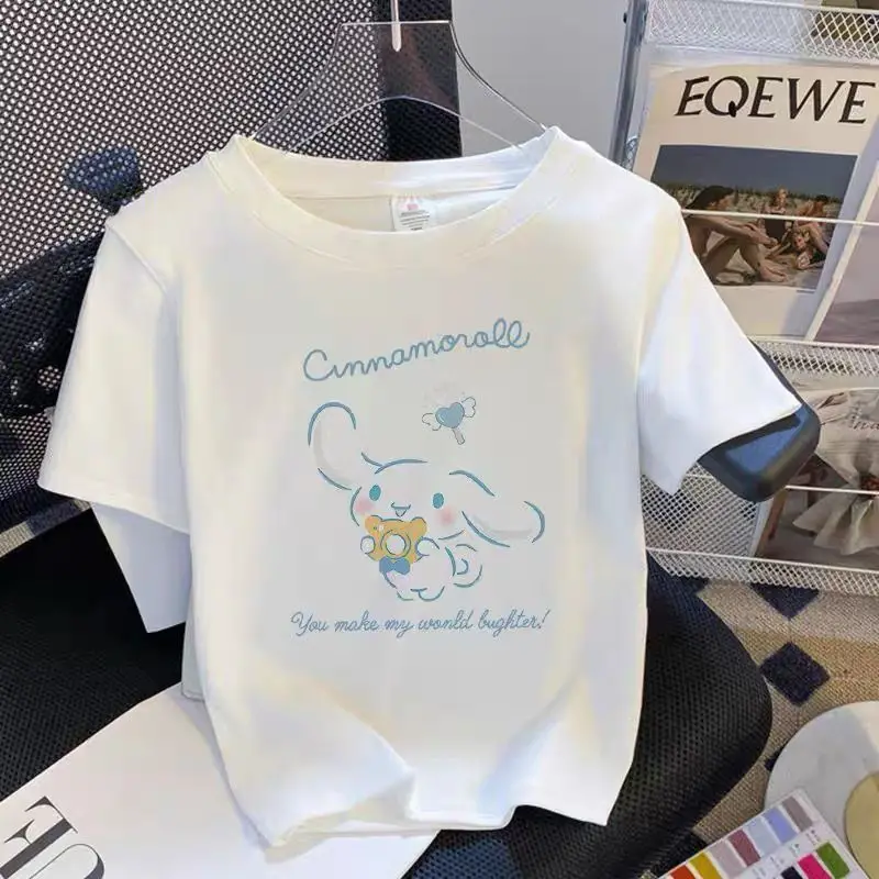 

Summer Sweet Cinnamoroll Kuromi Anime Kawaii Sanrio Cotton Children Short Sleeve Clothes Cute My Melody T-Shirt Kids Toys