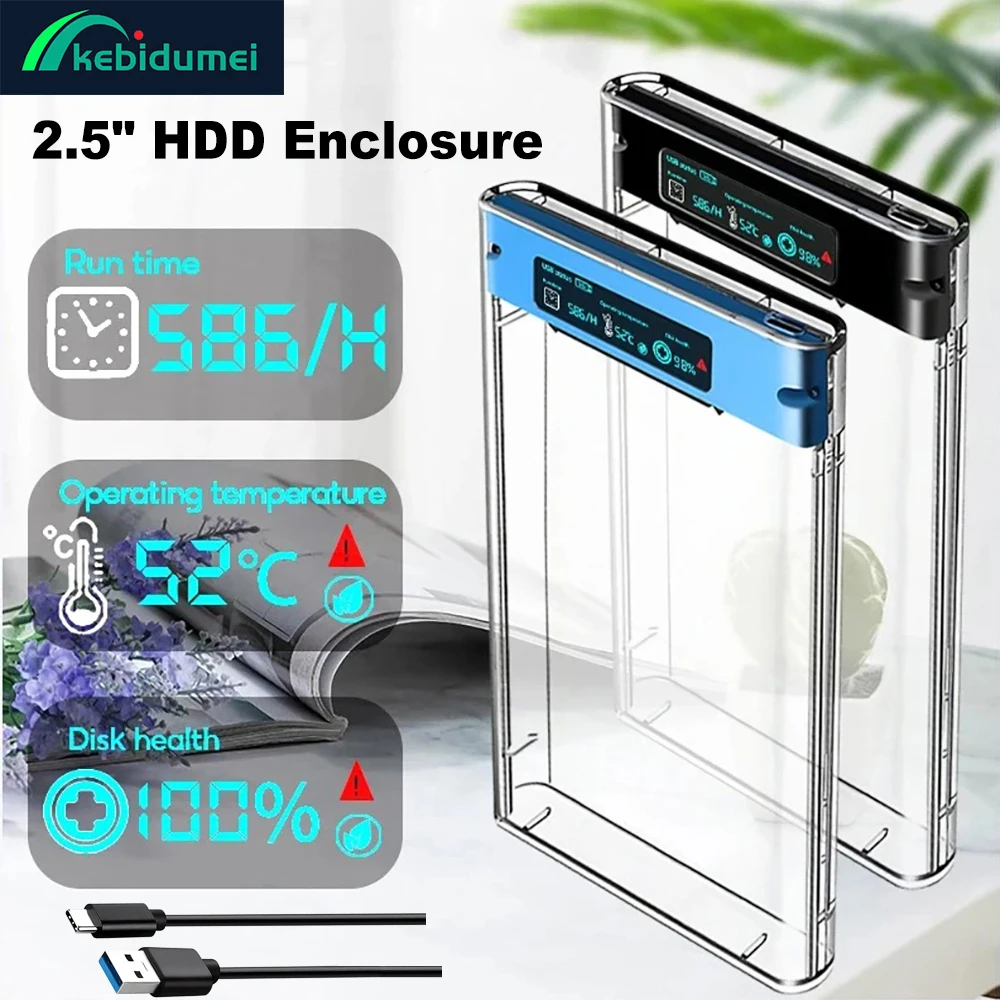 USB 3.1 External HDD Case 5Gbps 2.5'' Transparent Hard Disk Case Hard Drive Enclosure SATA HDD SSD Storage Case for Laptop PC