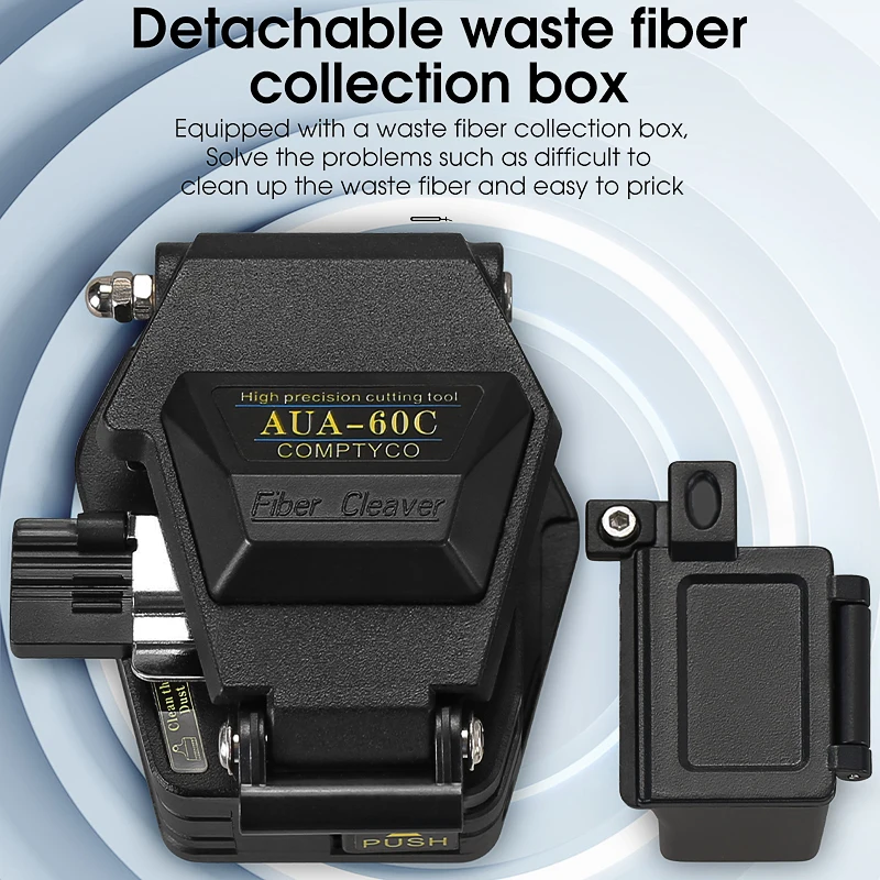 Cuchilla de fibra de alta precisión FTTH, herramienta de corte de Cable de fibra óptica AUA-60C, conexión en frío/fusión en caliente, con caja de fibra de desecho