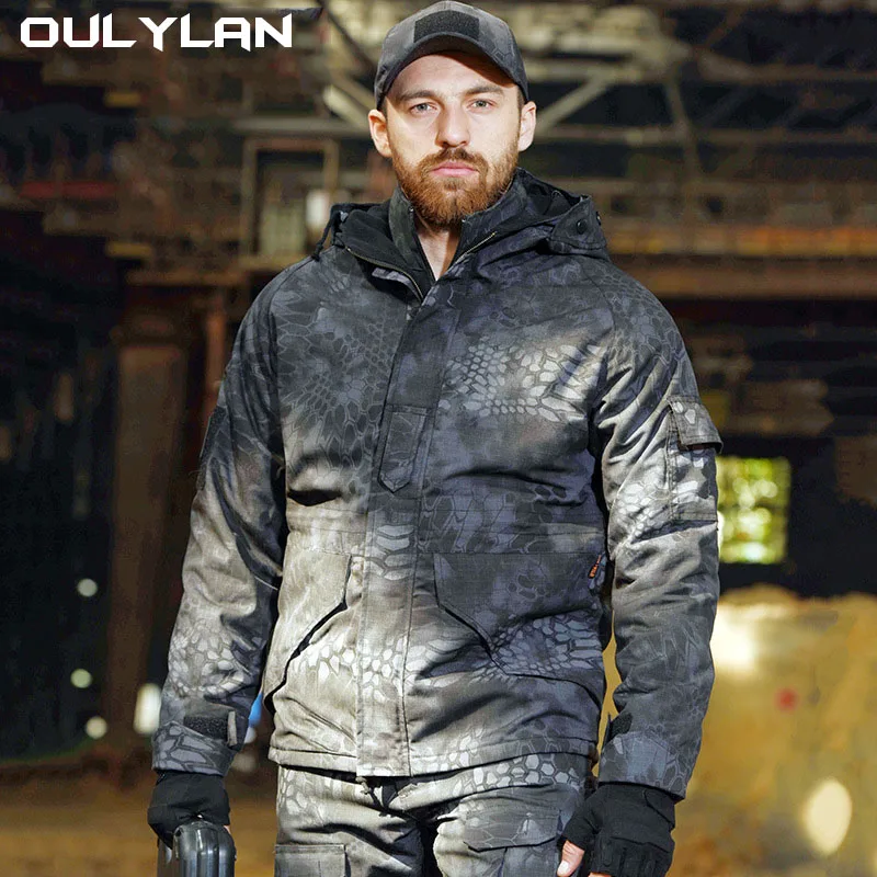 

New Camouflage Clothing Men Tactical Jacket Outdoor Python Patterned Assault Suit Mens Military Hiking Brand Warm Windbreaker