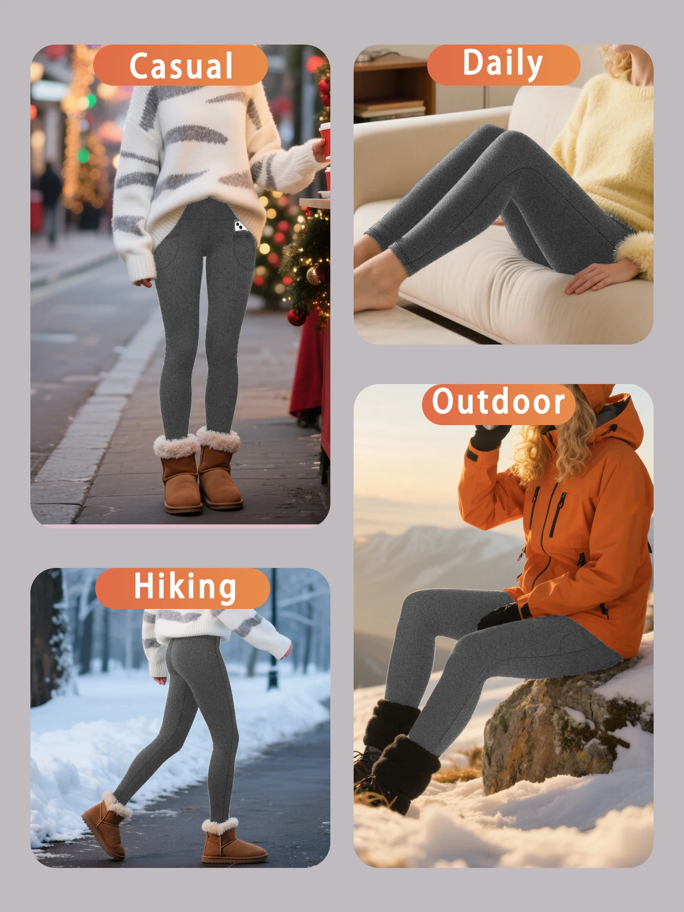 High Waisted Winter Leggings with Pockets for Women - Thermal Fleece Lined Tummy Control Thick Warm Tights Workout Running 4