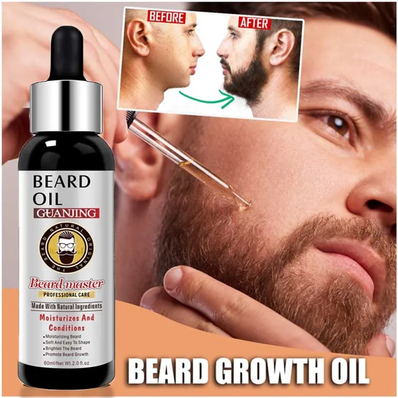 60ml Natural Beard Growth Oil Men Anti Hair Loss Grow Moustache Essential Oil Thicker Fuller Gentlemen's Beard Hair Extension