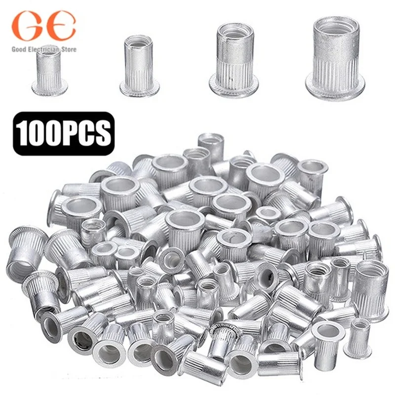 100pcs/20pcs Steel Aluminum Rivet Nuts Kit Threaded Rivet Nut Inserts Rivnut Nutsert M4 M5 M6 M8 Mixed Kit Set bolts and nuts