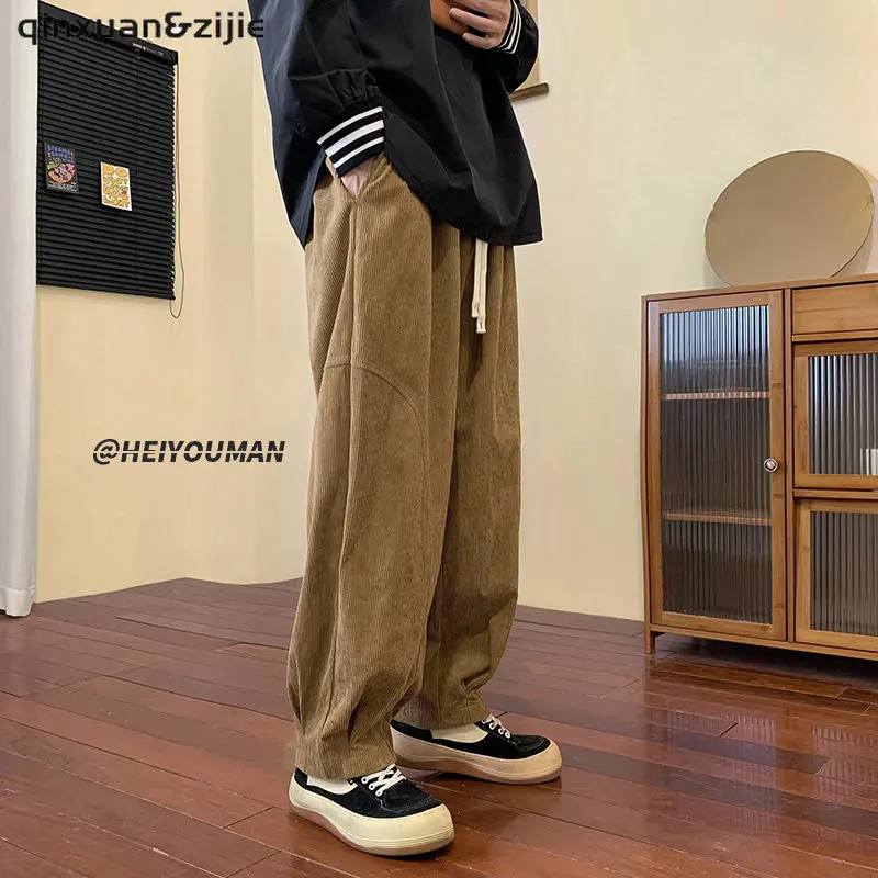 

Мужские Винтажные вельветовые шаровары, Осень-зима 2022, мужские мешковатые джоггеры, модная уличная одежда, повседневные хлопковые брюки на шнуровке